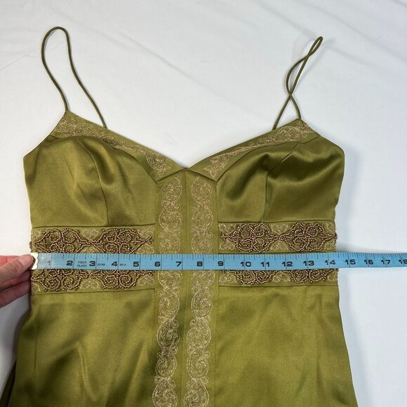 Vintage Nicole Miller Collection Satin Slip Dress Green Beaded Embroidery Silk 6 - Picture 5 of 11